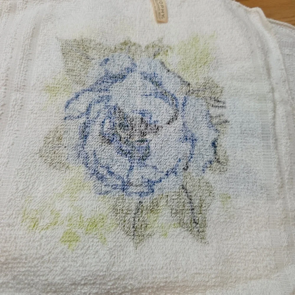 Cannon Washcloth Unisex OS White Blue Rose Floral Vintage 10pc Lot Trophy Cotton